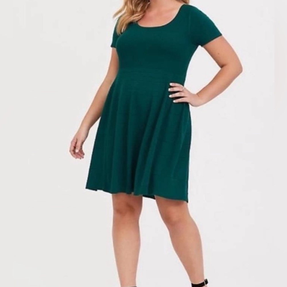 Torrid Green Knit Skater Dress Short Sleeve